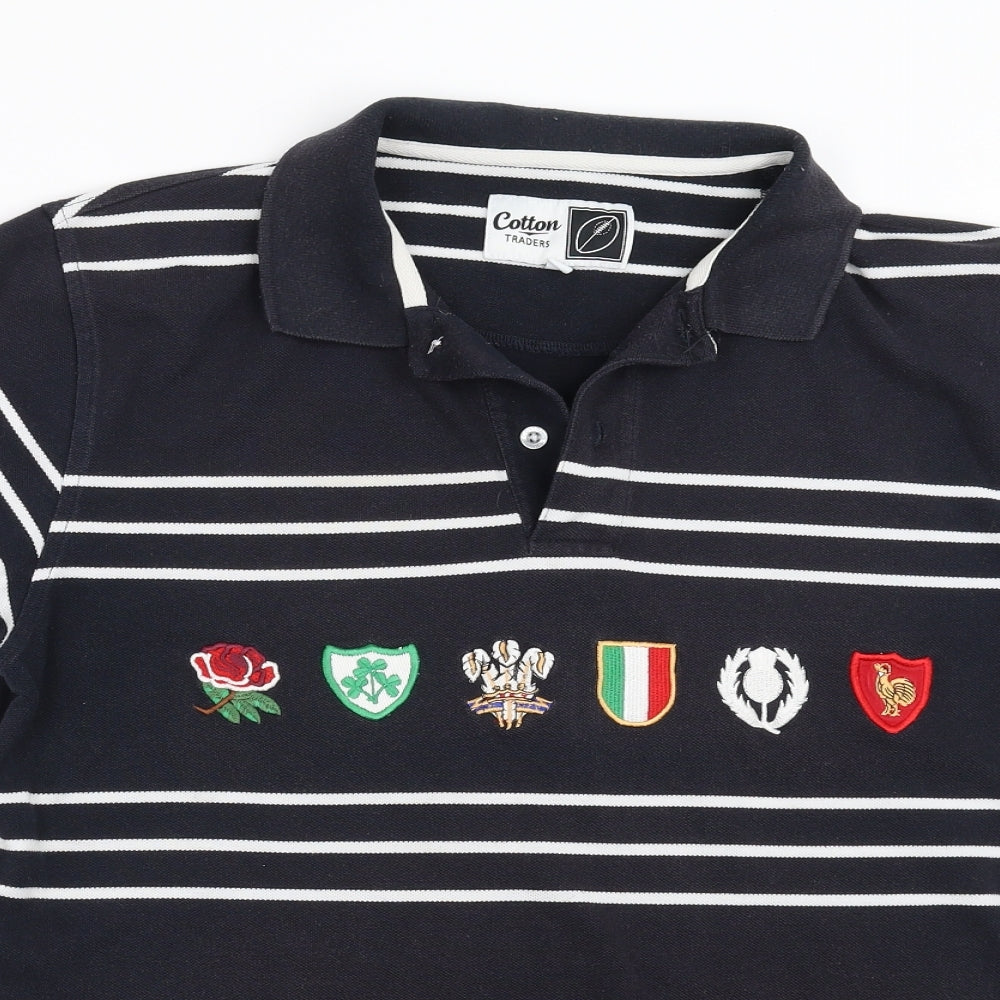 Cotton Traders Mens Blue Striped   Polo Size M  - rubgy