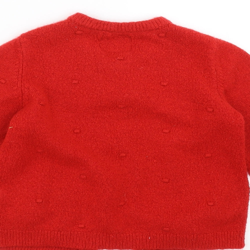 F&F Girls Red  Knit Cardigan Jumper Size 5-6 Years  - christmas