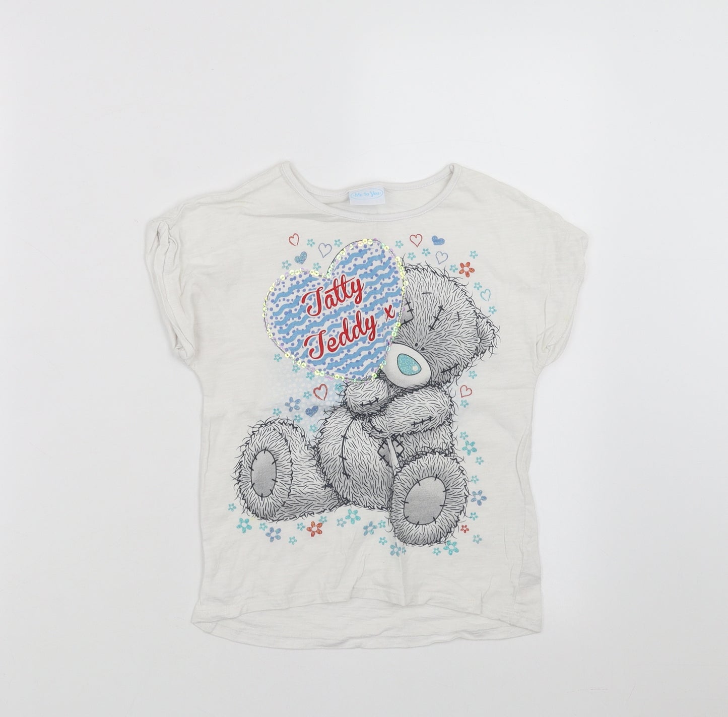 George Girls White   Basic T-Shirt Size 9-10 Years  - Tatty teddy