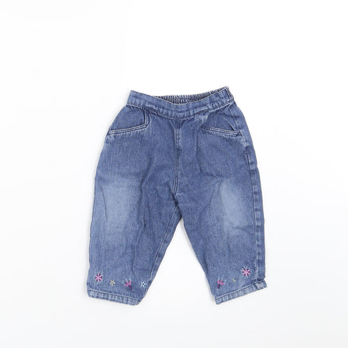 Boots Girls Blue  Denim  Jeans Size 9-12 Months  - Floral embroidery