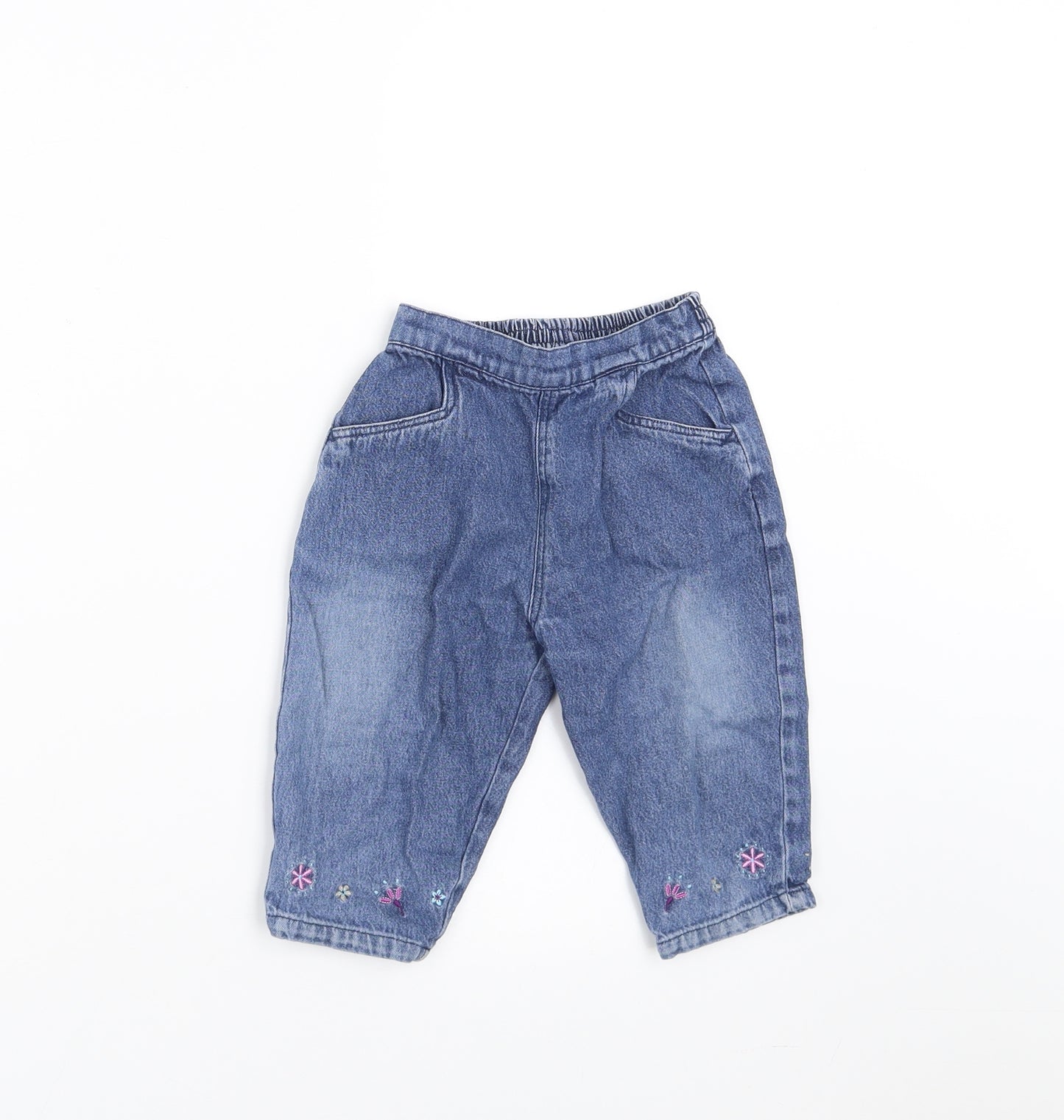 Boots Girls Blue  Denim  Jeans Size 9-12 Months  - Floral embroidery