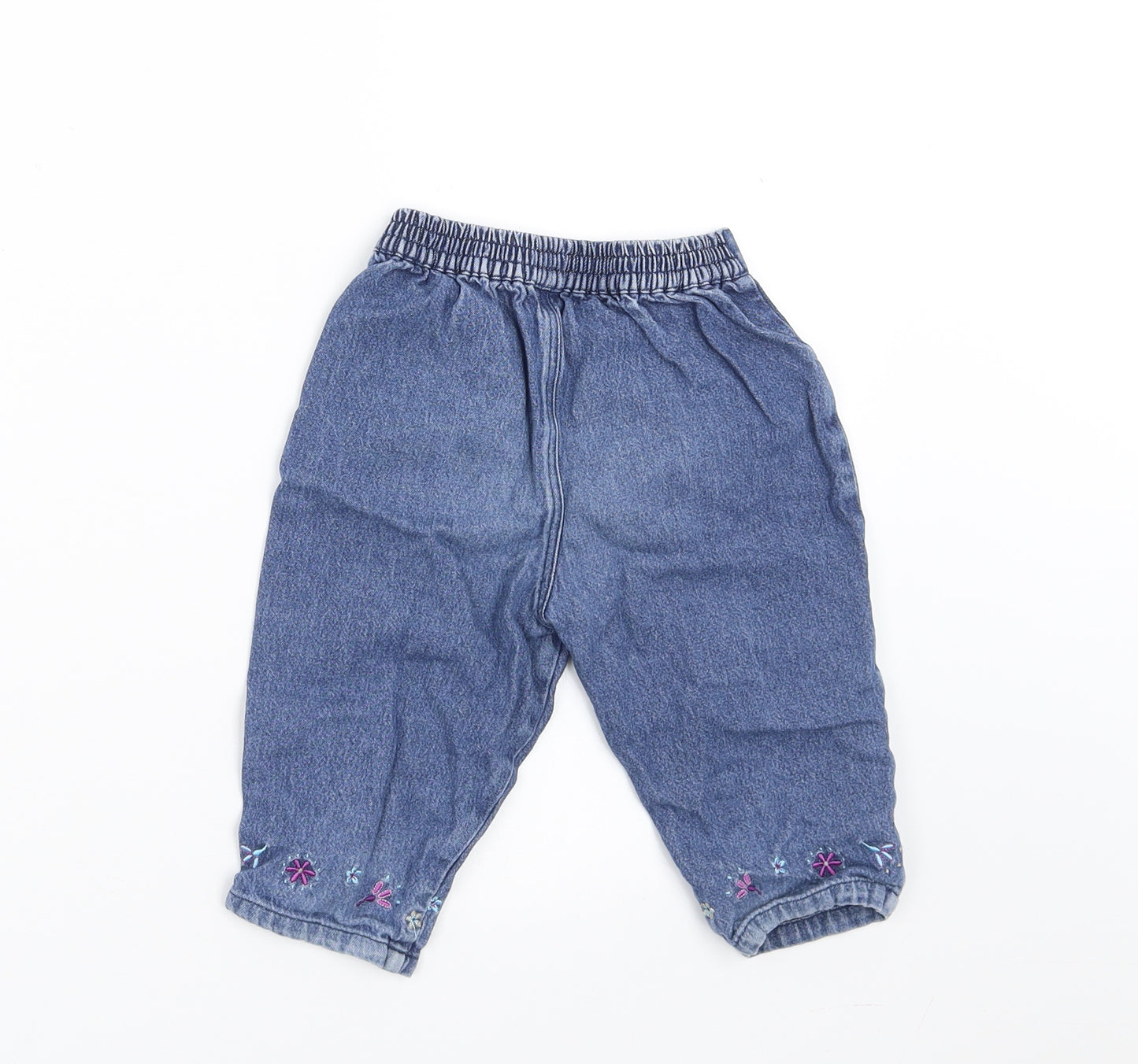 Boots Girls Blue  Denim  Jeans Size 9-12 Months  - Floral embroidery