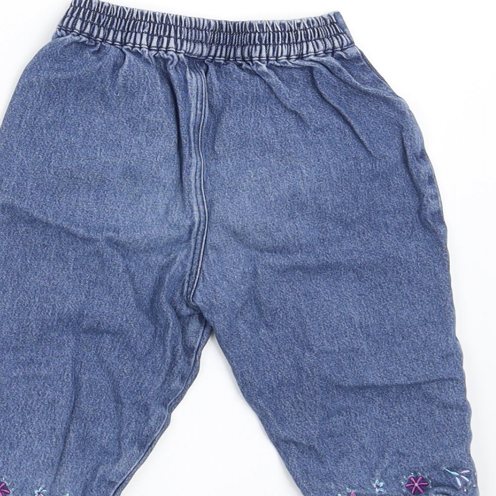 Boots Girls Blue  Denim  Jeans Size 9-12 Months  - Floral embroidery