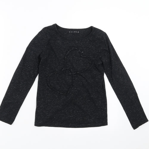 Nutmeg Girls Black   Basic T-Shirt Size 9-10 Years  - hearts