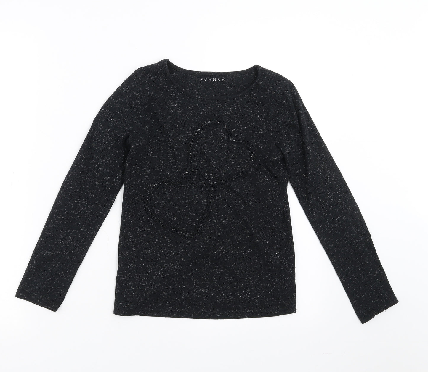 Nutmeg Girls Black   Basic T-Shirt Size 9-10 Years  - hearts