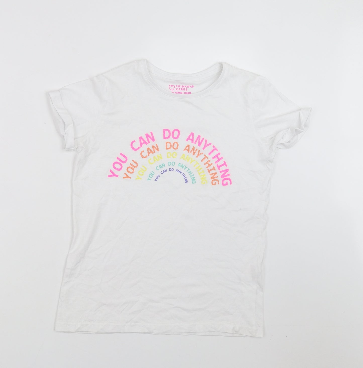 Primark Girls White   Basic T-Shirt Size 11-12 Years  - you can do anything