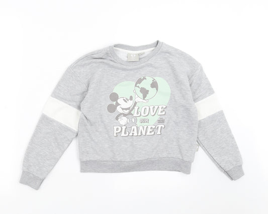 Front view of Primark girls’ grey pullover sweatshirt, size 9-10, years - mickey mouse