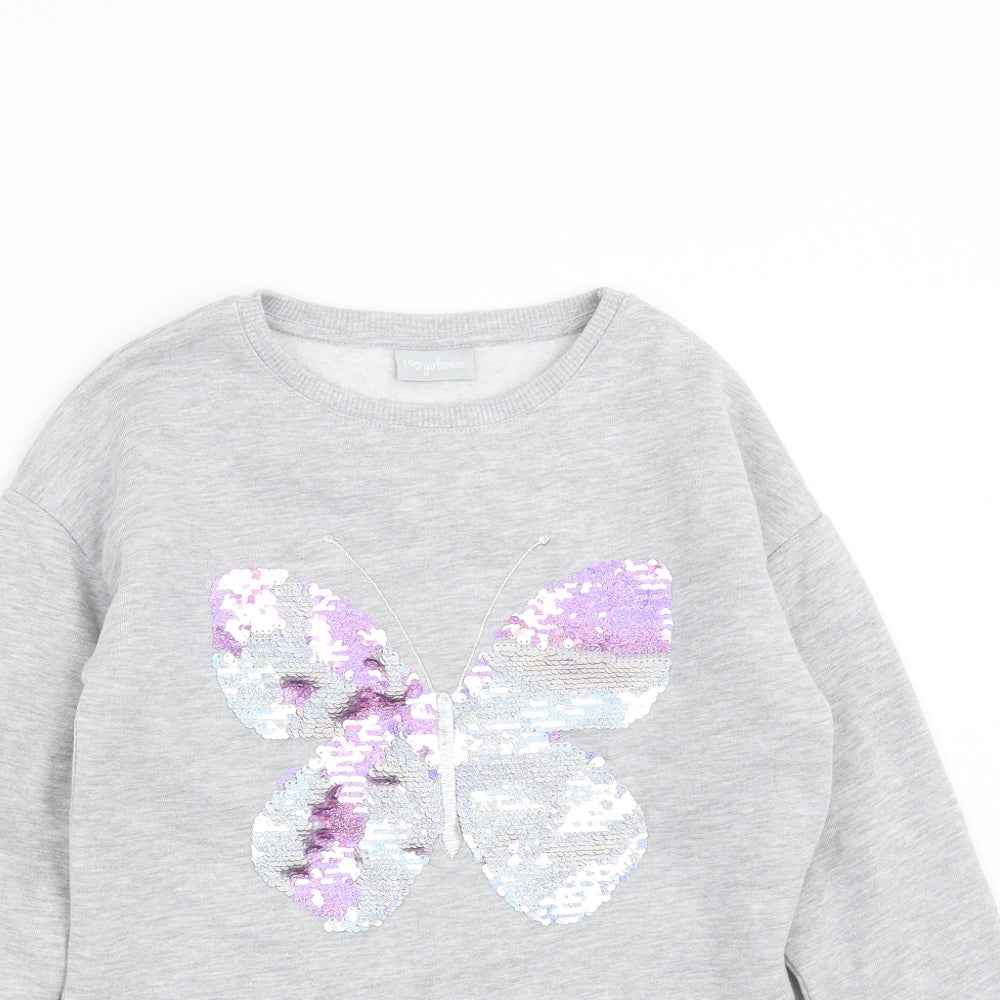 Matalan Girls Grey   Pullover Sweatshirt Size 10 Years  - butterfly