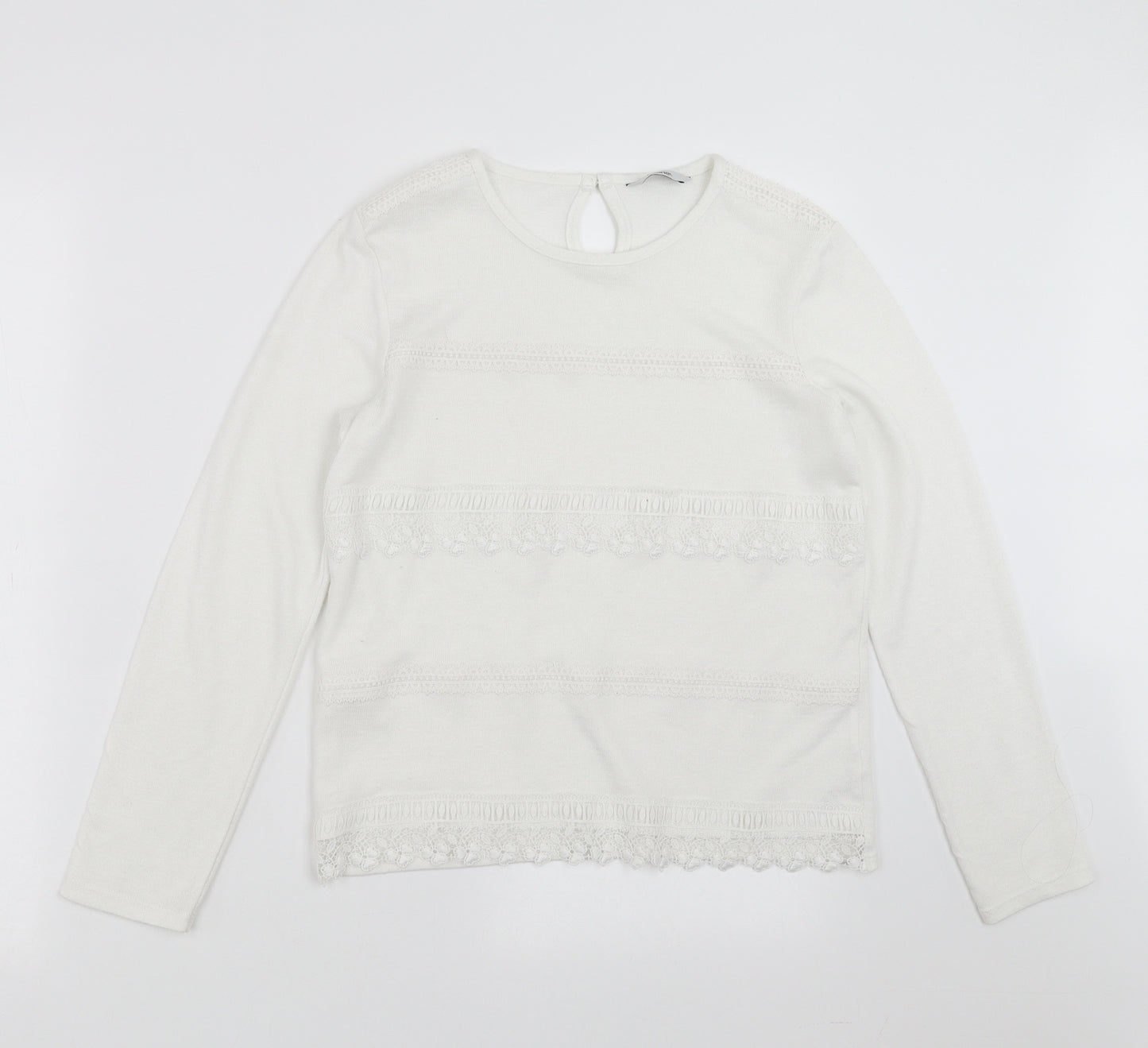 George Girls White  Knit Pullover Jumper Size 11-12 Years  - crochet detail