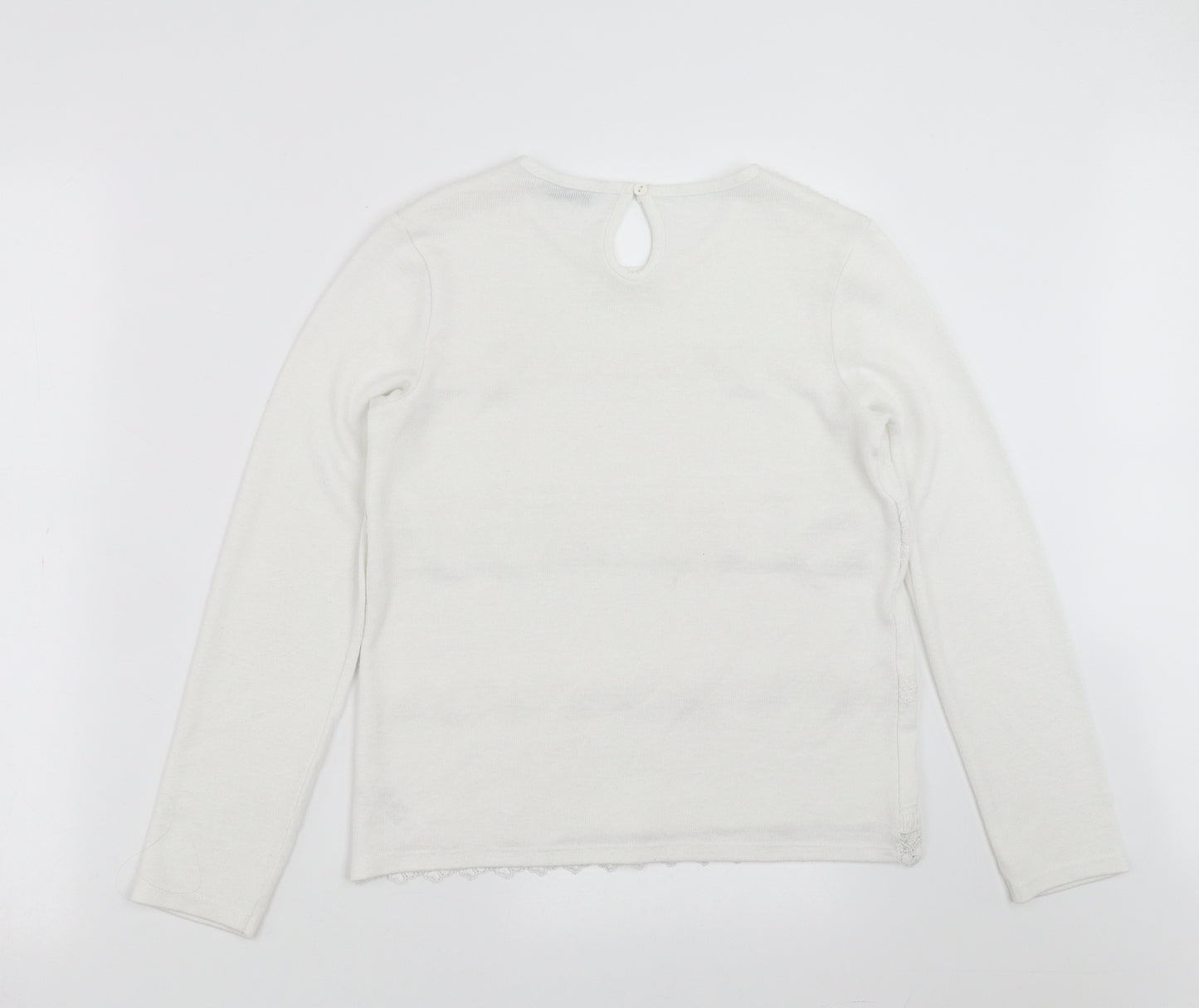 George Girls White  Knit Pullover Jumper Size 11-12 Years  - crochet detail