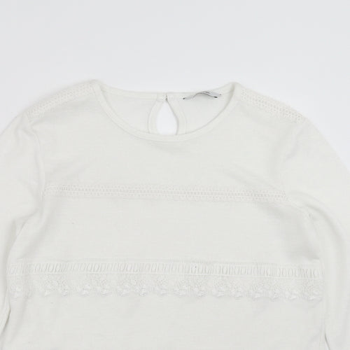 George Girls White  Knit Pullover Jumper Size 11-12 Years  - crochet detail