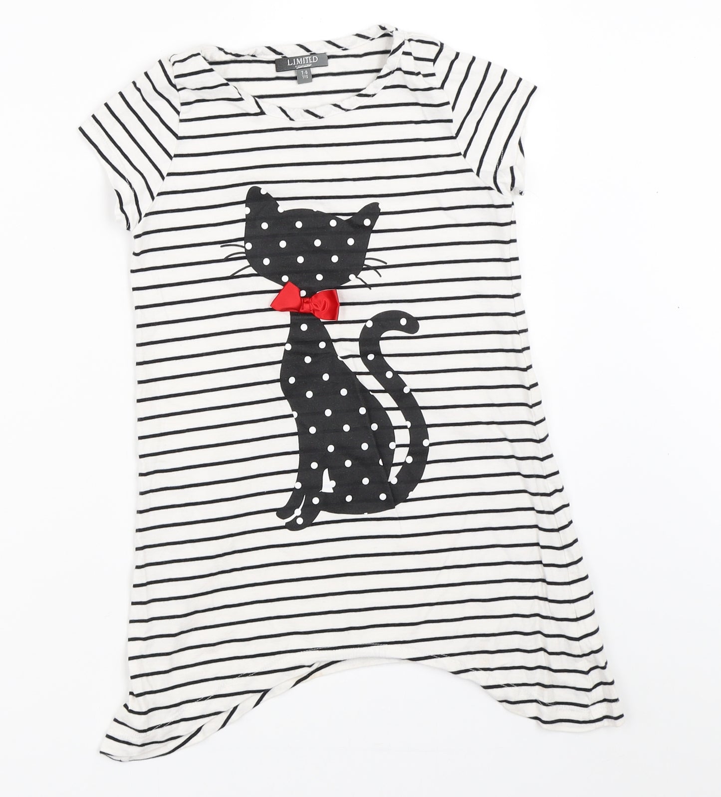 Marks and Spencer Girls White Striped  Basic T-Shirt Size 7-8 Years