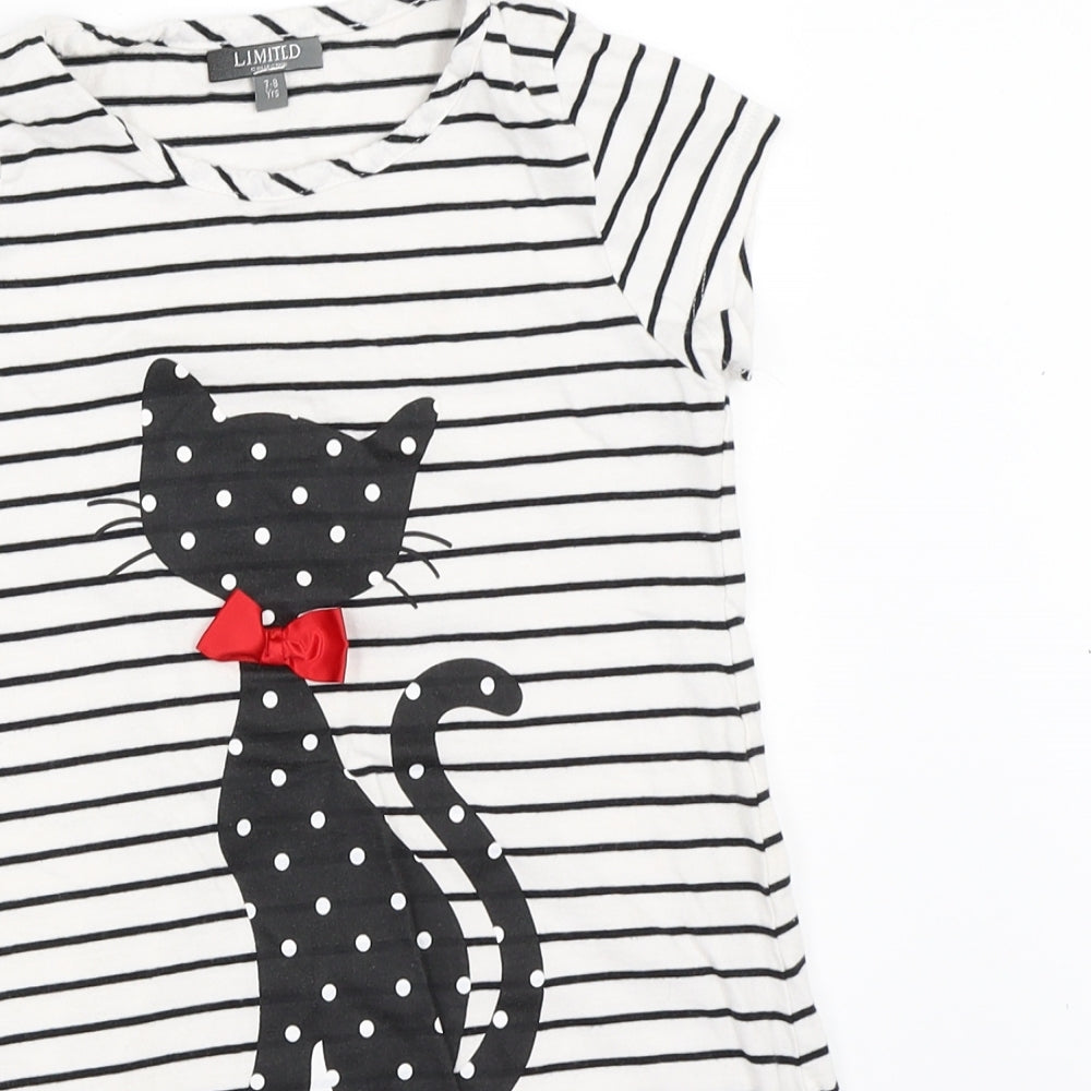 Marks and Spencer Girls White Striped  Basic T-Shirt Size 7-8 Years