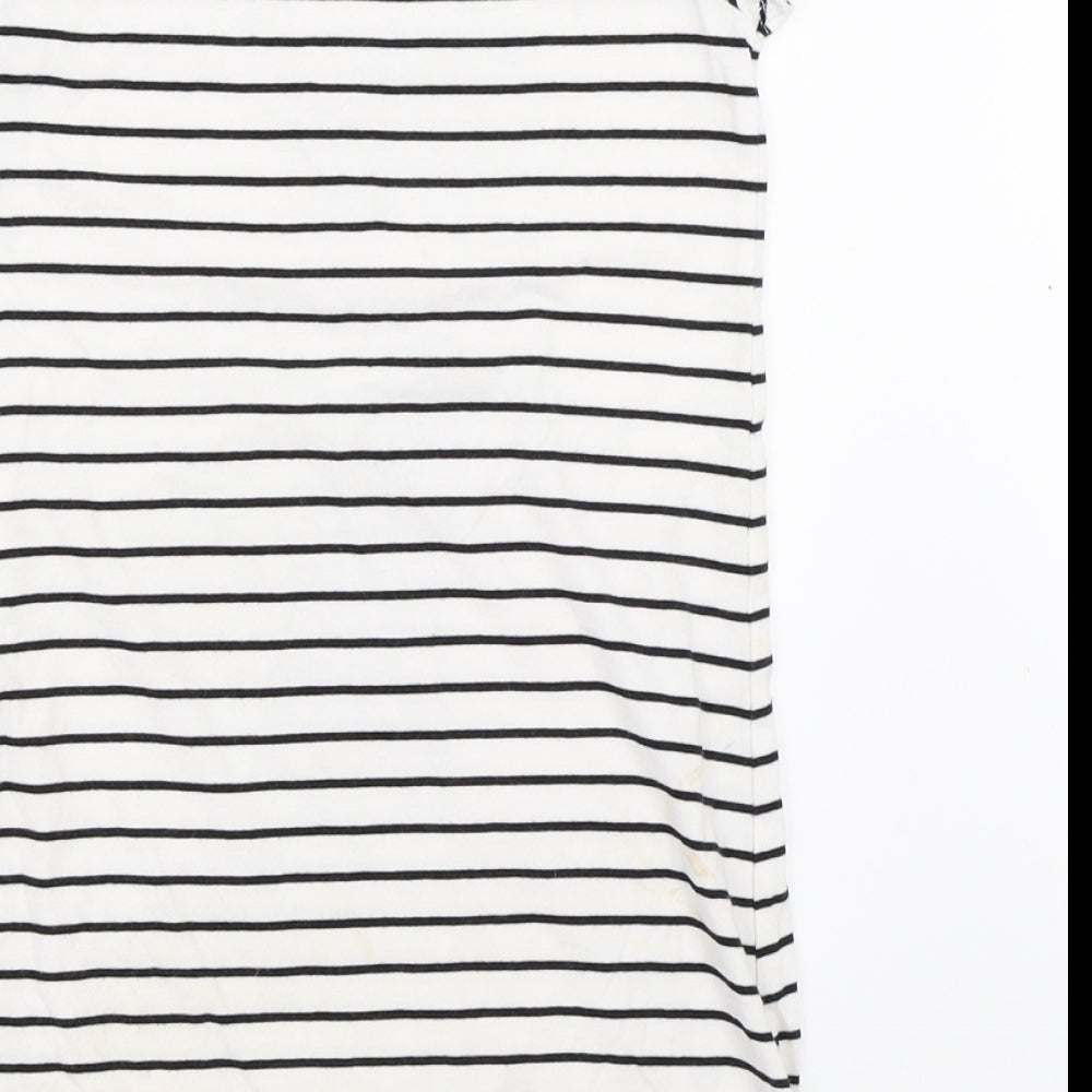 Marks and Spencer Girls White Striped  Basic T-Shirt Size 7-8 Years