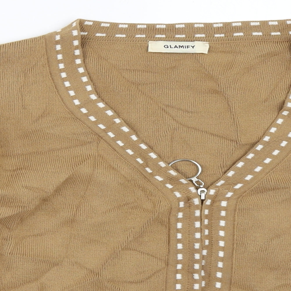Glamify Womens Beige   Full Zip Jumper Size M