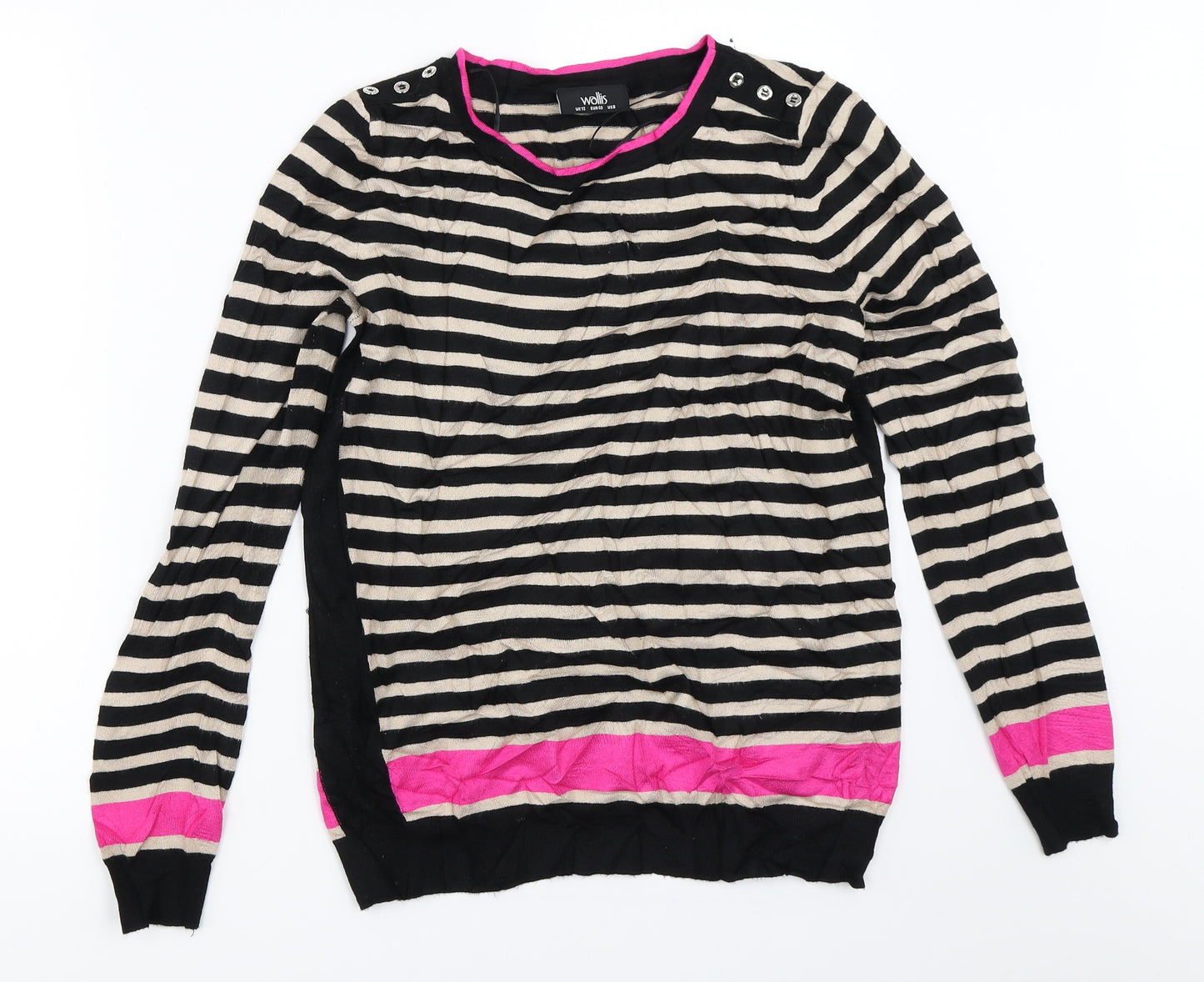 Wallis Womens Black Striped  Pullover Jumper Size 12