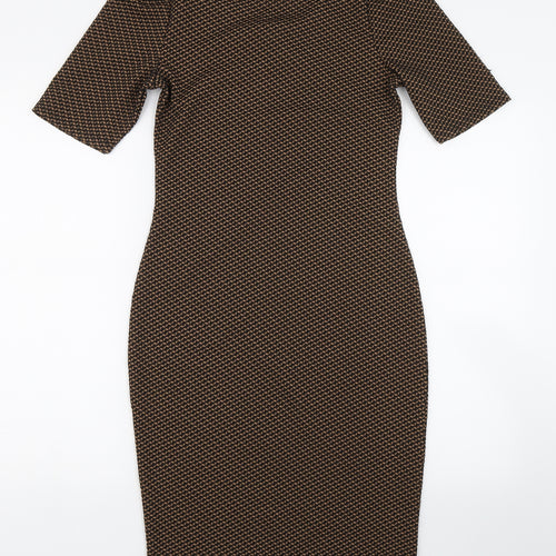 Dorothy Perkins Womens Brown Geometric  Bodycon  Size 8