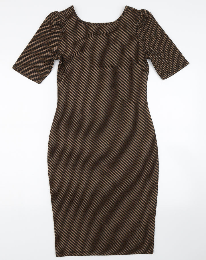 Dorothy Perkins Womens Brown Geometric Bodycon Size 8