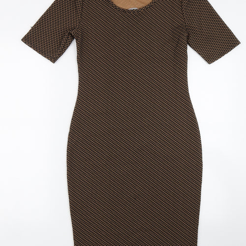 Dorothy Perkins Womens Brown Geometric  Bodycon  Size 8