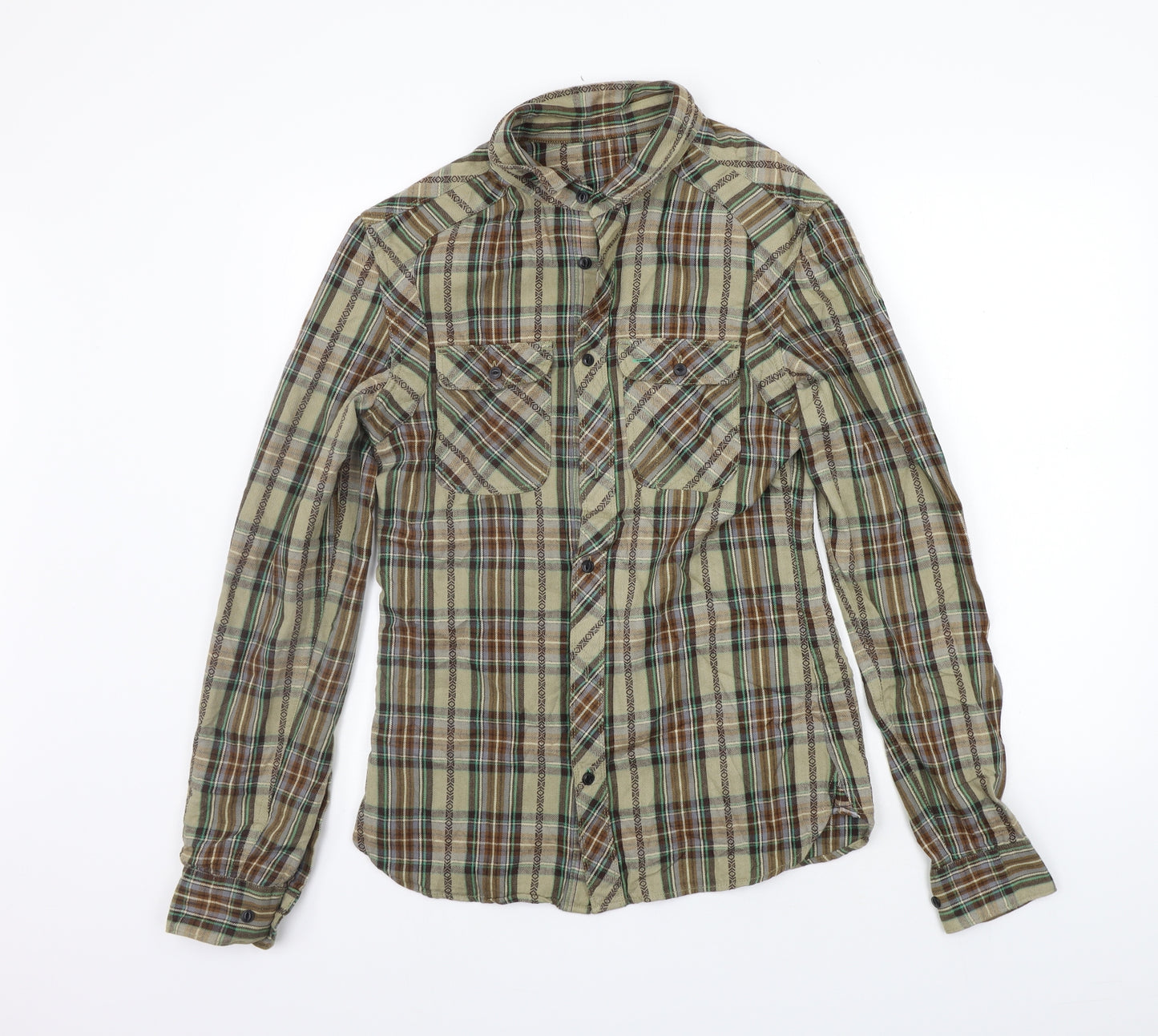 AllSaints Mens Brown Check   Button-Up Size M