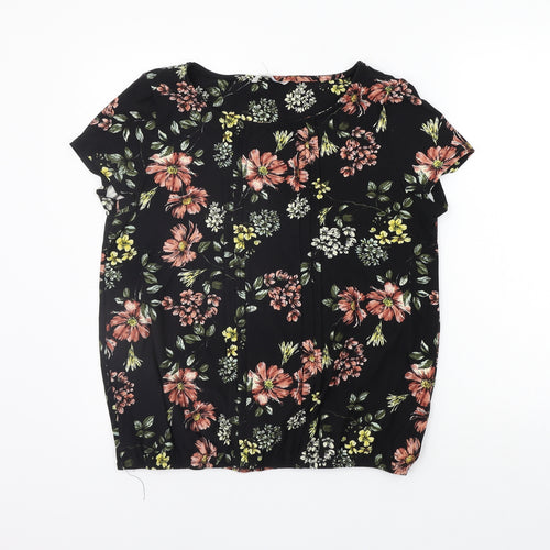 Pebble Bay Womens Black Floral  Basic T-Shirt Size 14