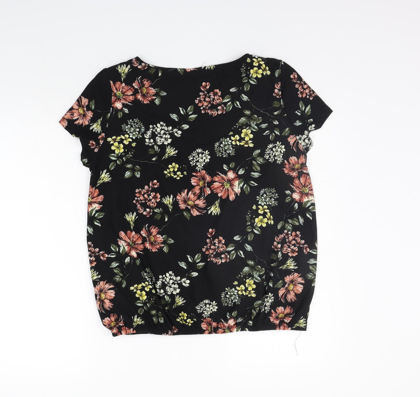 Pebble Bay Womens Black Floral  Basic T-Shirt Size 14