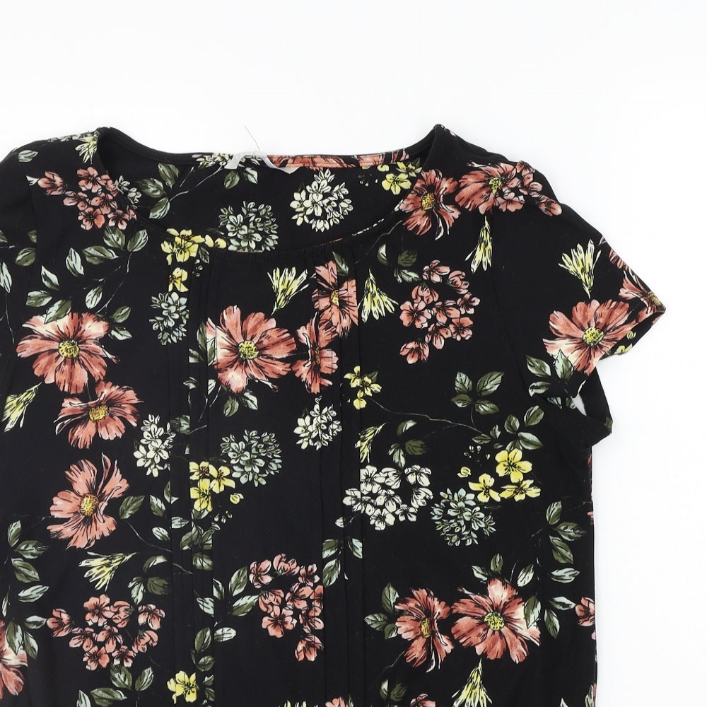 Pebble Bay Womens Black Floral  Basic T-Shirt Size 14