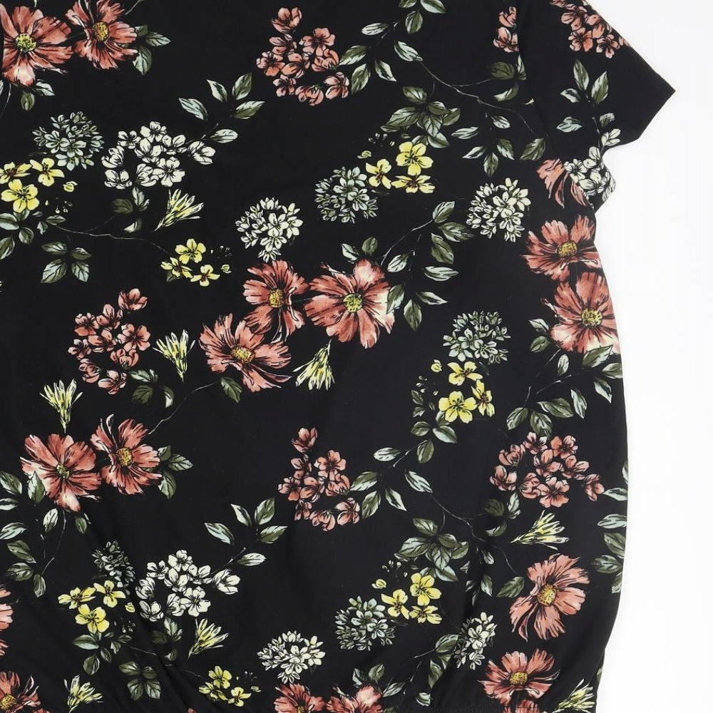 Pebble Bay Womens Black Floral  Basic T-Shirt Size 14