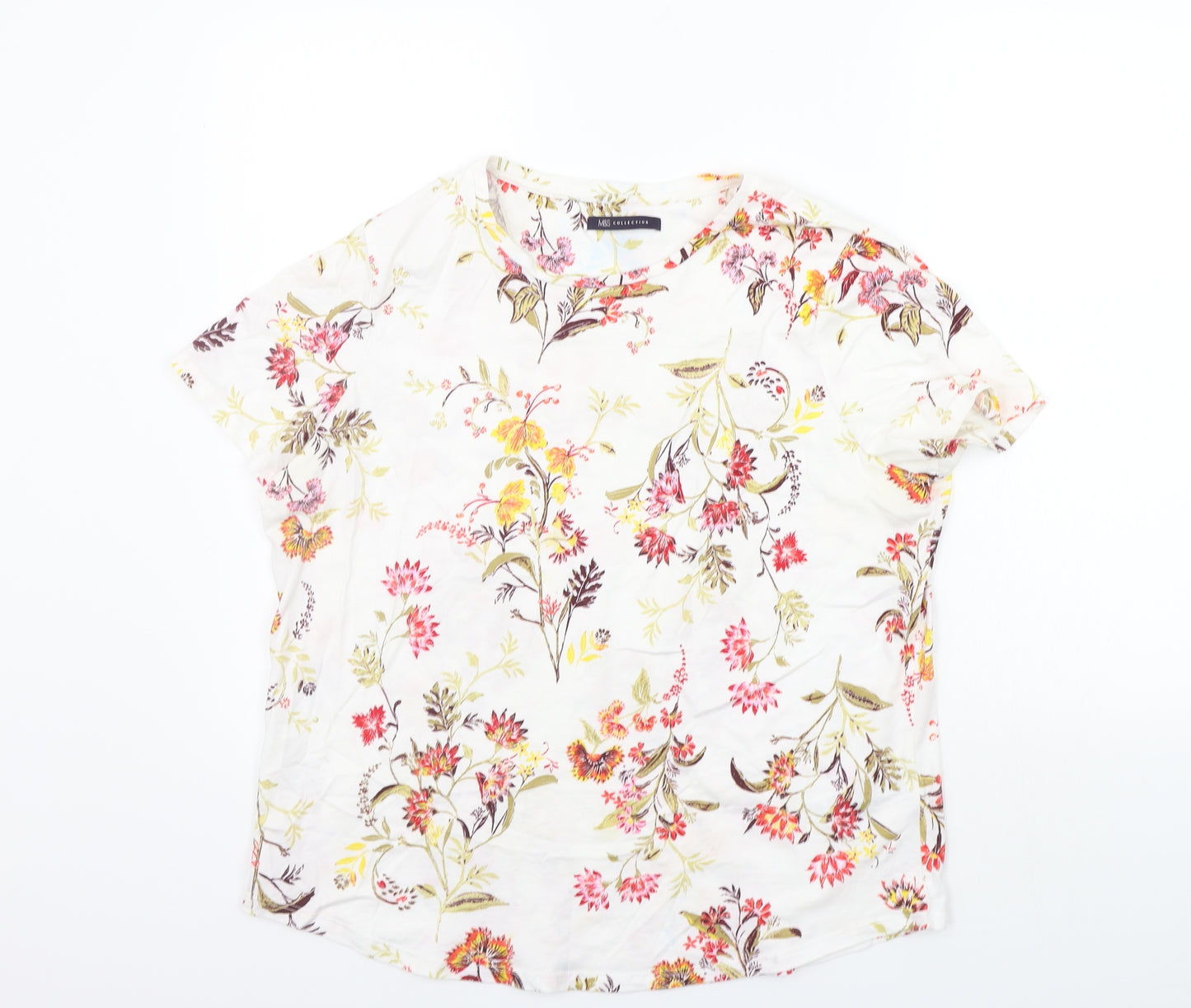Marks and Spencer Womens White Floral  Basic T-Shirt Size 14