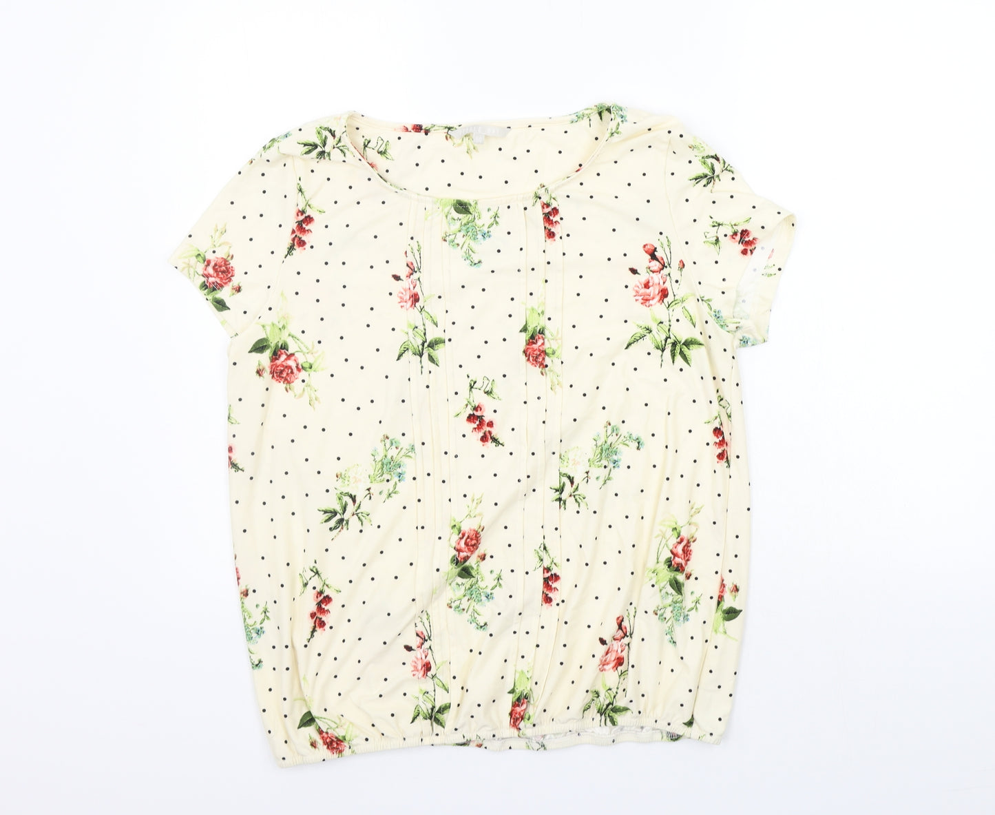 Pebble Bay Womens Yellow Floral  Basic T-Shirt Size 14