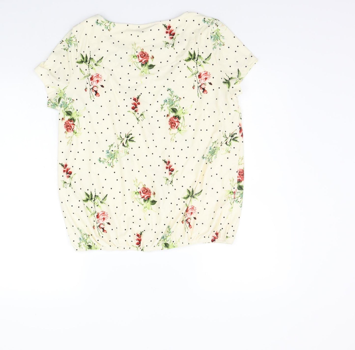 Pebble Bay Womens Yellow Floral  Basic T-Shirt Size 14