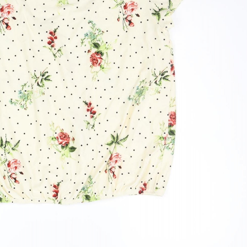 Pebble Bay Womens Yellow Floral  Basic T-Shirt Size 14