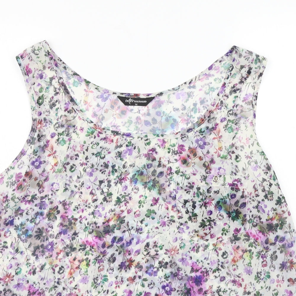 Internacionale Womens White Floral  Basic Tank Size 16