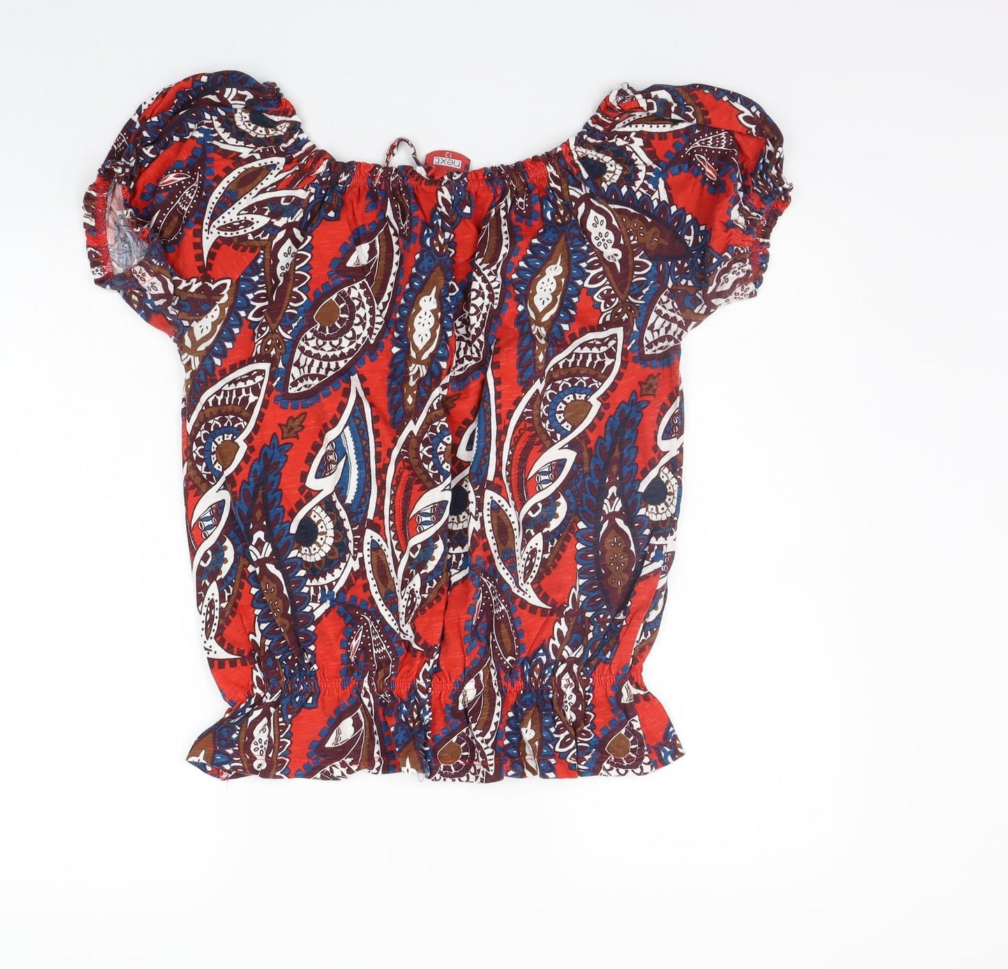 NEXT Womens Red Geometric  Basic T-Shirt Size 12  - elastic