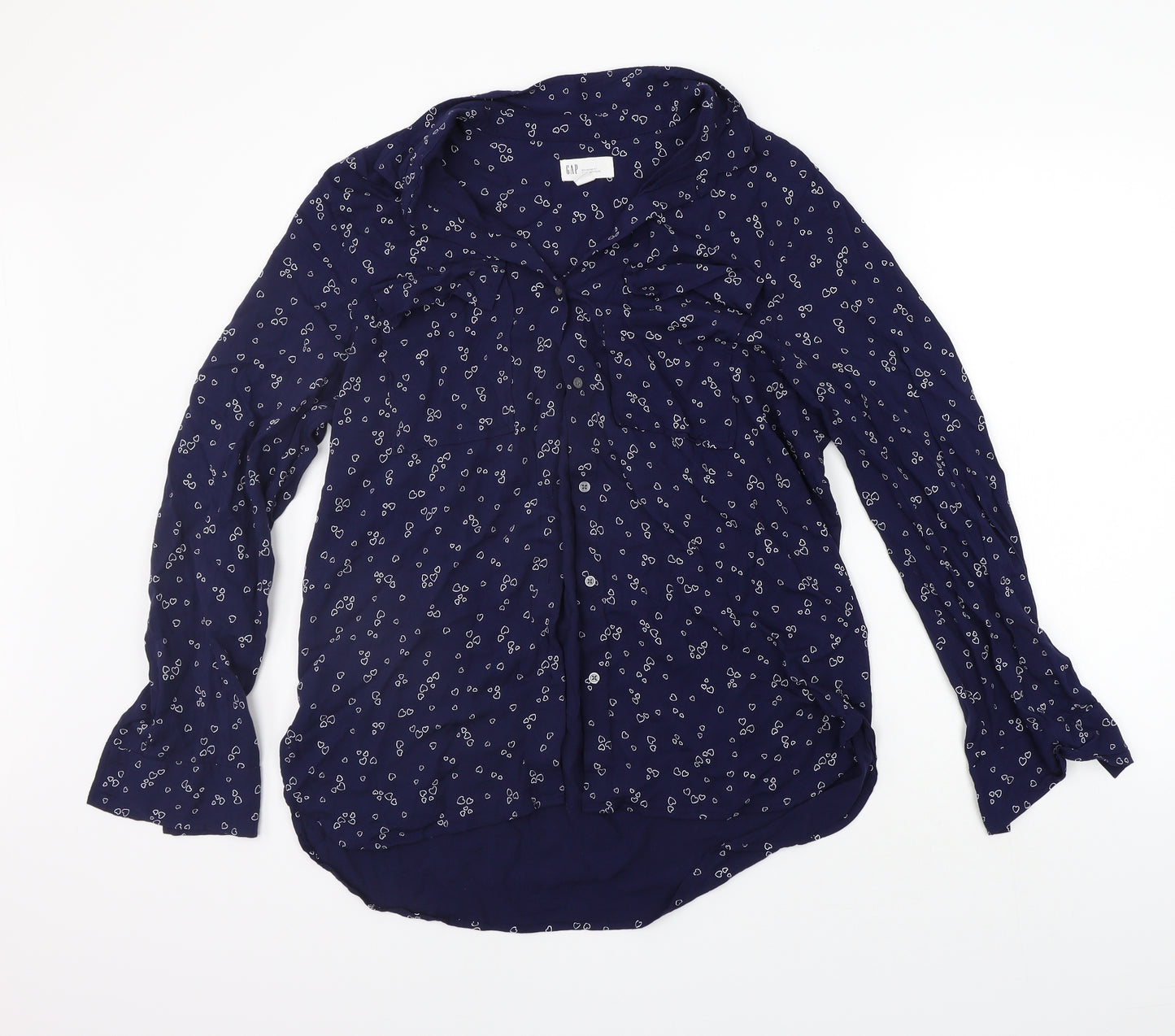 Gap Womens Blue Geometric  Basic Button-Up Size L