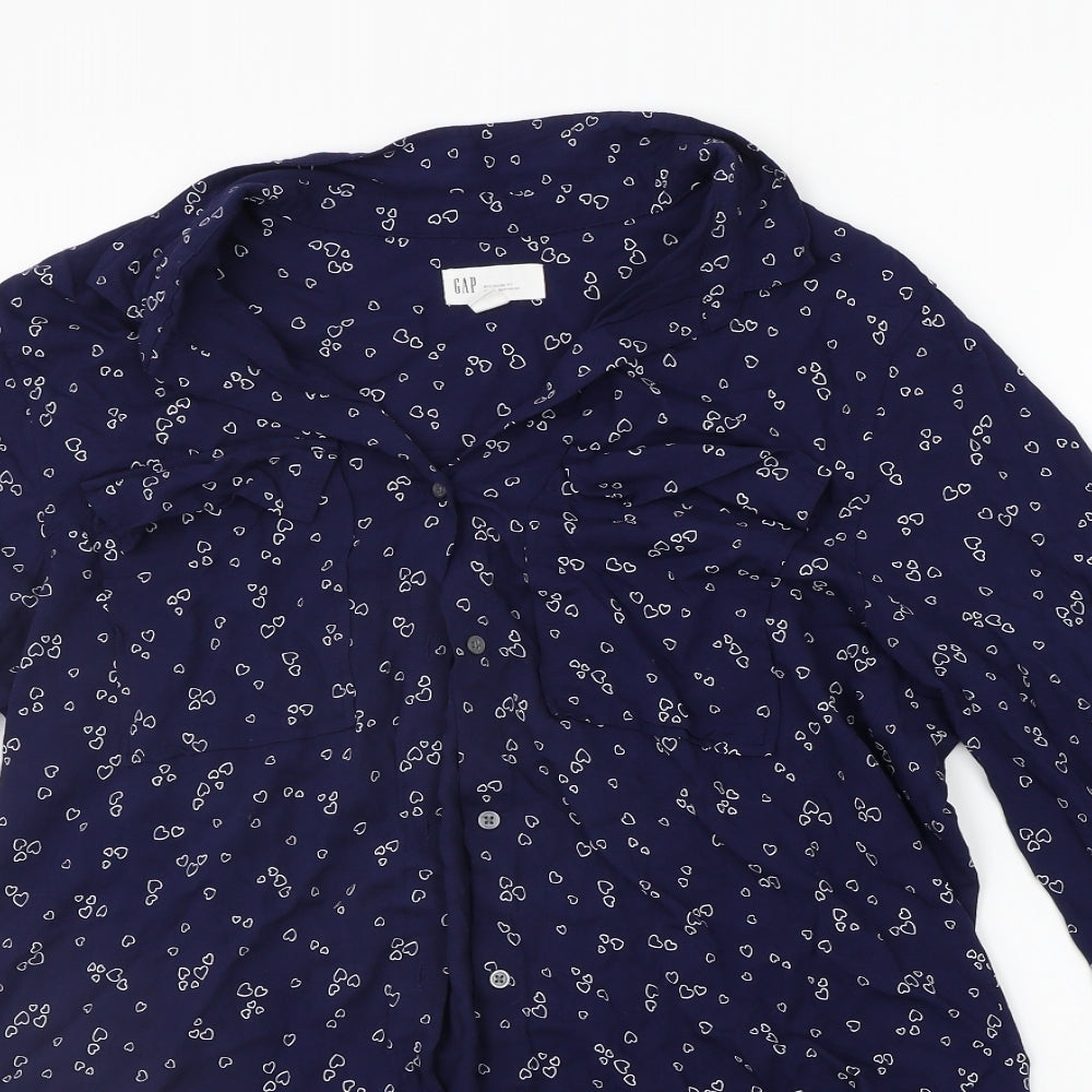 Gap Womens Blue Geometric  Basic Button-Up Size L
