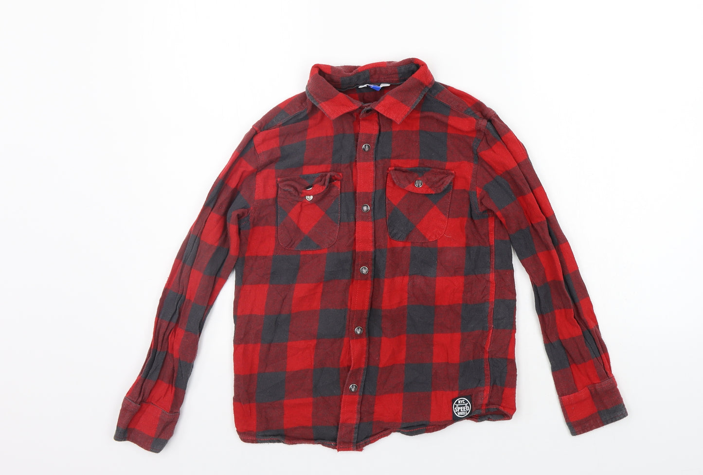 nyc speed wheels Boys Red Check  Basic Button-Up Size 8-9 Years