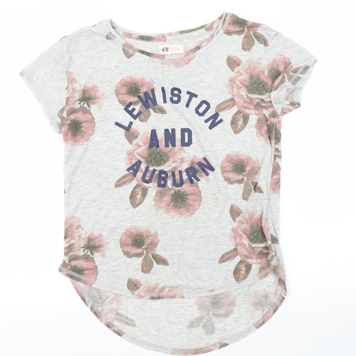 H&M Girls Grey Floral  Tunic T-Shirt Size 13 Years