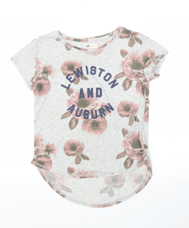 H&M Girls Grey Floral  Tunic T-Shirt Size 13 Years