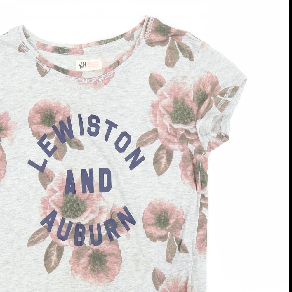 H&M Girls Grey Floral  Tunic T-Shirt Size 13 Years