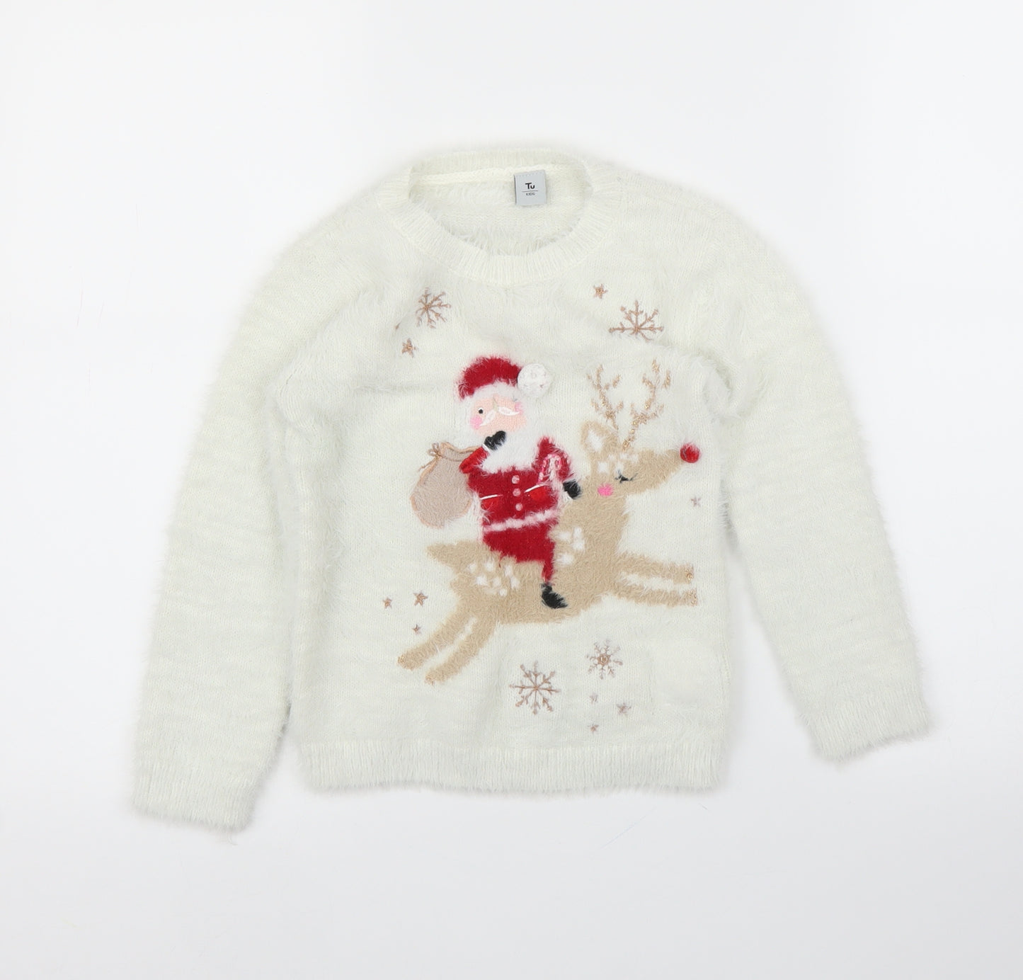 TU Girls White   Pullover Jumper Size 4-5 Years  - Christmas, Battery lights