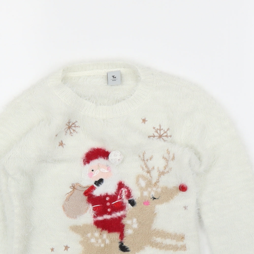 TU Girls White   Pullover Jumper Size 4-5 Years  - Christmas, Battery lights