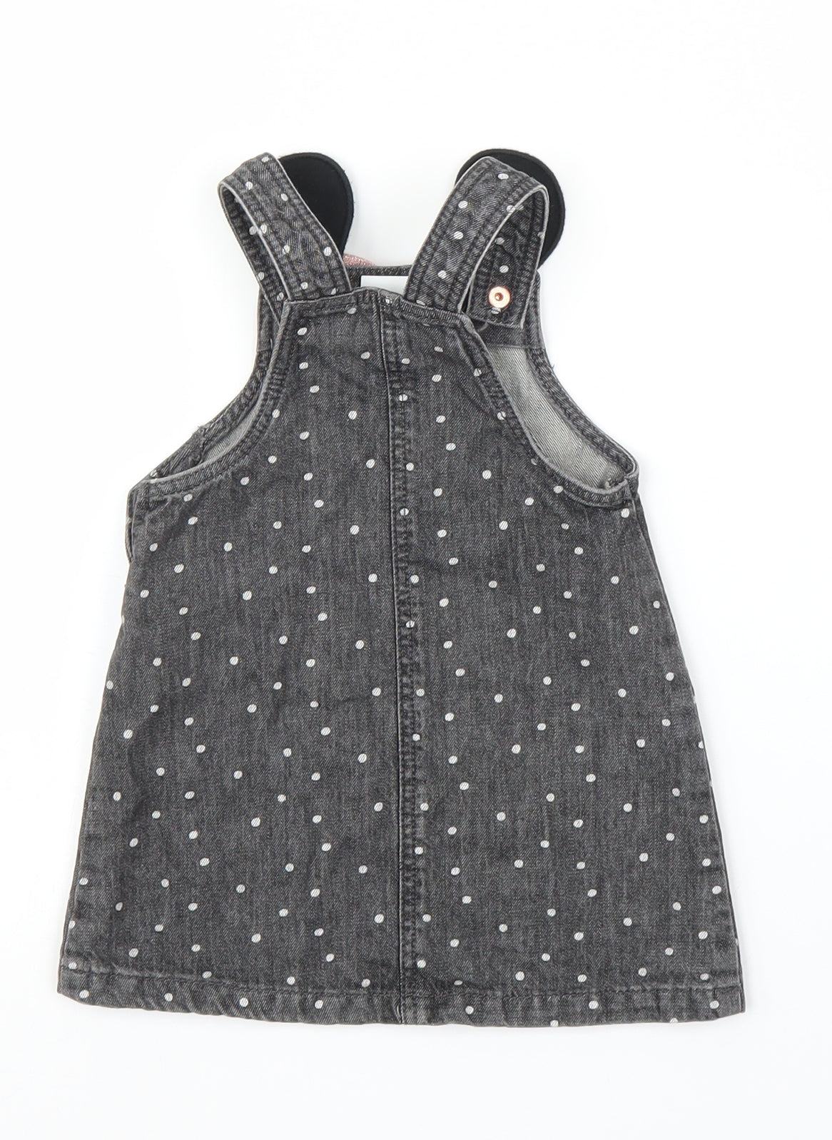 Disney Girls Grey  Denim Pinafore/Dungaree Dress  Size 9-12 Months  - Minnie Mouse