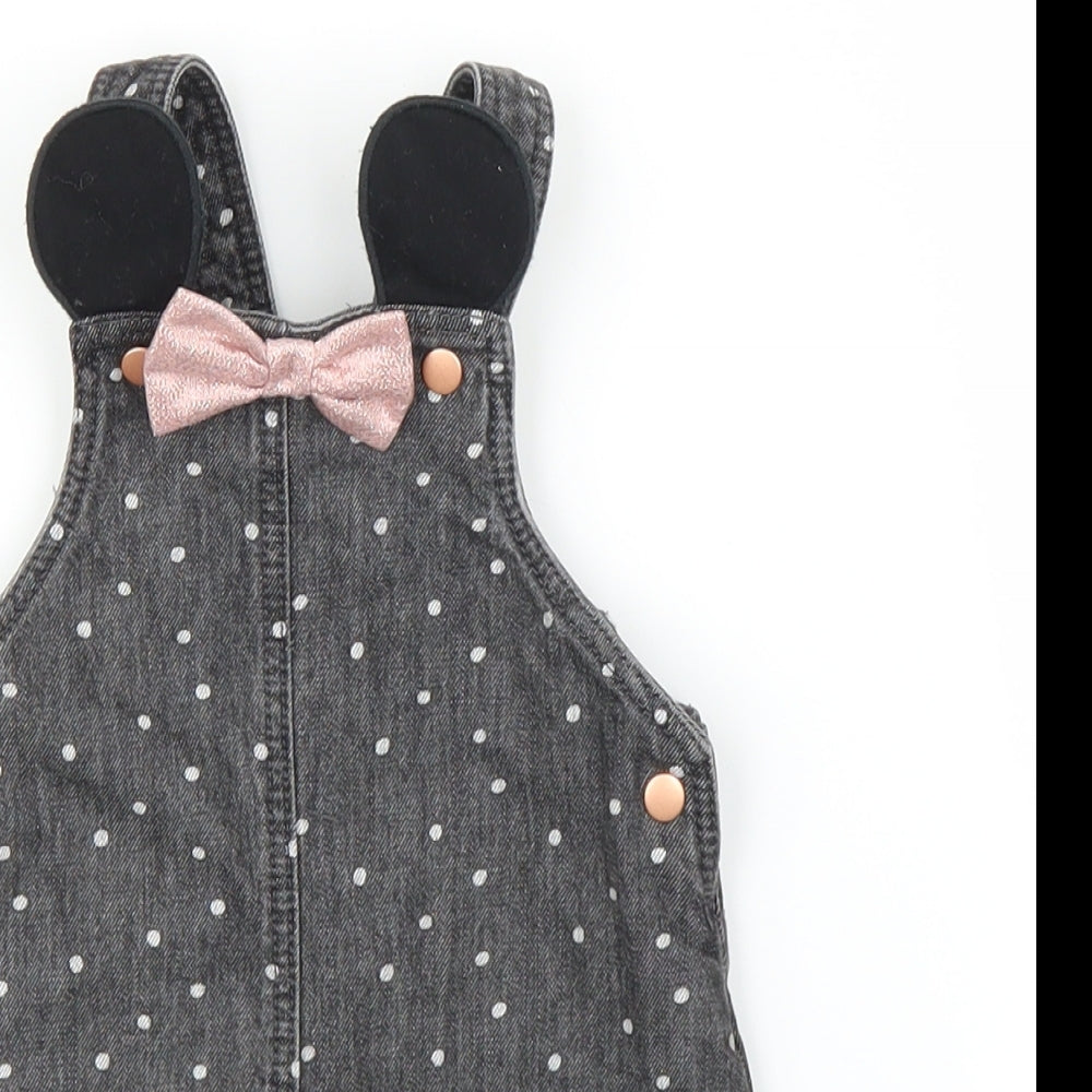 Disney Girls Grey  Denim Pinafore/Dungaree Dress  Size 9-12 Months  - Minnie Mouse