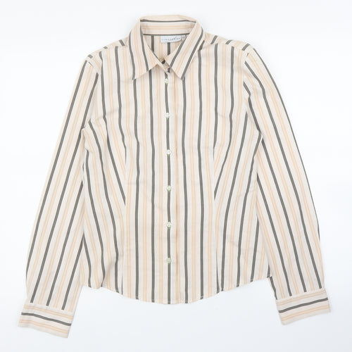 Lineaemma Womens Beige Striped  Basic Button-Up Size 12