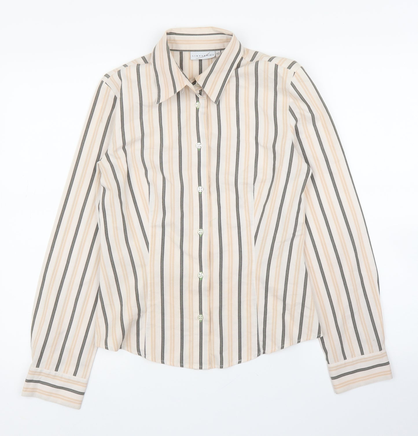 Lineaemma Womens Beige Striped  Basic Button-Up Size 12
