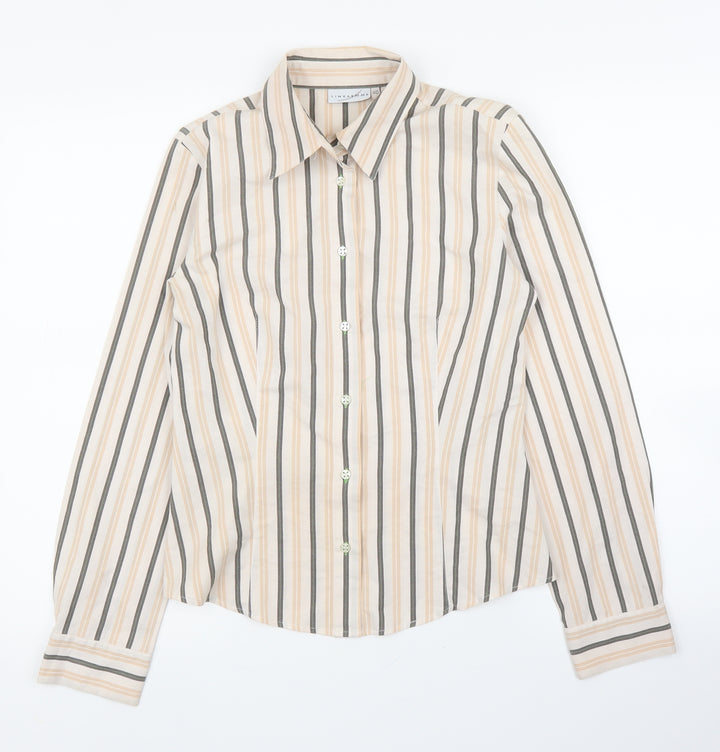 Lineaemma Womens Beige Striped  Basic Button-Up Size 12