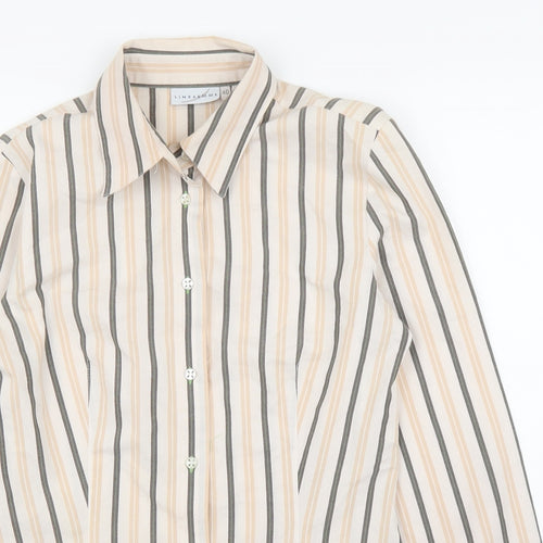 Lineaemma Womens Beige Striped  Basic Button-Up Size 12
