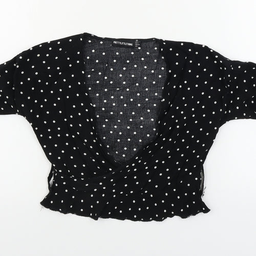 PRETTYLITTLETHING Womens Black Polka Dot  Basic Blouse Size 4