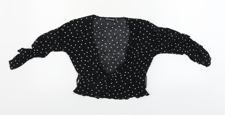 PRETTYLITTLETHING Womens Black Polka Dot  Basic Blouse Size 4